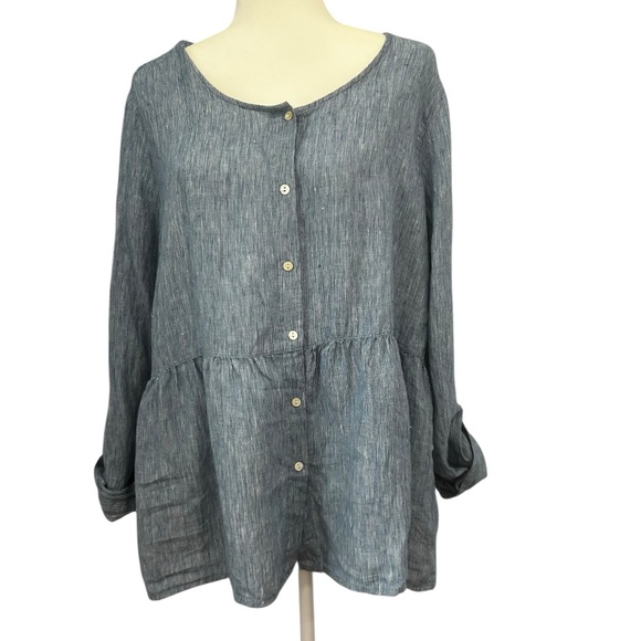 Sigrid Olsen 100% Linen top women’s size large cottagecore summery blue boho - Picture 2 of 15